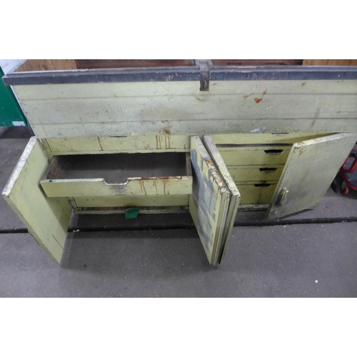 2187 - A work bench with tool storage and 6 drawer tool cabinet 70 x 155cm