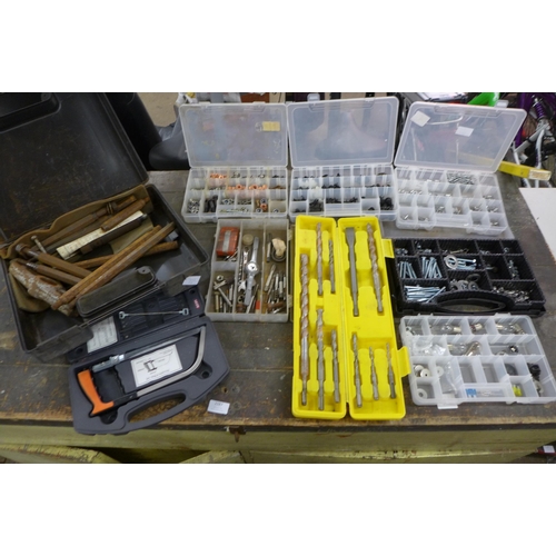 2189 - A quantity of workshop items including consumables such as nuts and bolts, rivets, drill bits, etc. ... 