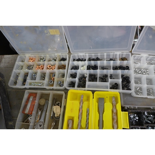 2189 - A quantity of workshop items including consumables such as nuts and bolts, rivets, drill bits, etc. ... 