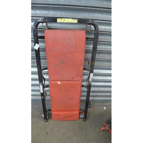 2200 - A Neilson workshop stool with tool tray and under car dolly