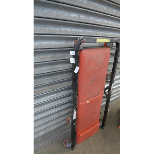 2200 - A Neilson workshop stool with tool tray and under car dolly