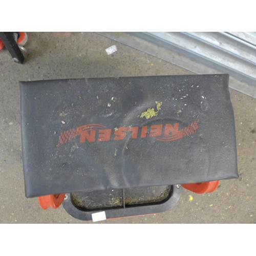 2200 - A Neilson workshop stool with tool tray and under car dolly