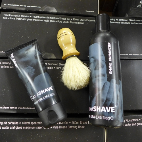 2391 - A box of 10 Flava shaving kits including shaving brush and gel