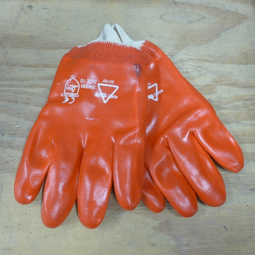 2413 - Approx. 85 pairs of size 10 red PVC coated knitwrist gloves