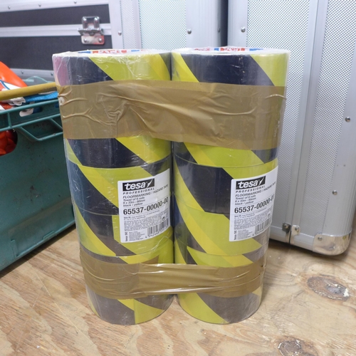 2415 - A pack of 12 rolls of yellow and black hazard tape