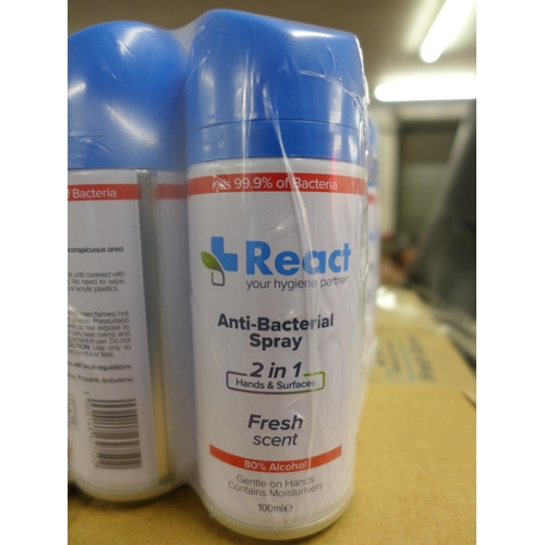 2428 - 3 Boxes of 48 x 100ml React anti-bacterial spray