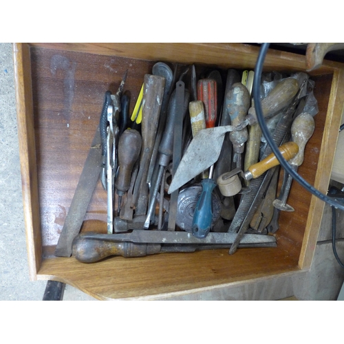 2438 - 3 Boxes of assorted hand tools including spanners, drill bits, a saw, spirit level, screwdrivers, fi... 