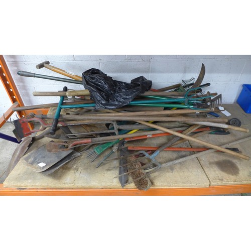 2266A - A selection of approx. 40 gardening tools including spades, rakes, etc.