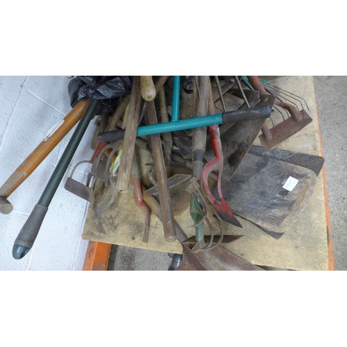 2266A - A selection of approx. 40 gardening tools including spades, rakes, etc.