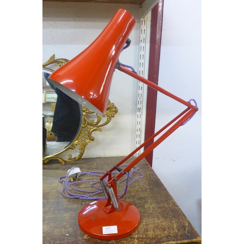 327 - A red metal anglepoise desk lamp