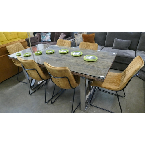 1315 - A Chennai 180cm dining table and a set of six turmeric velvet dining chairs * this lot is subject to... 