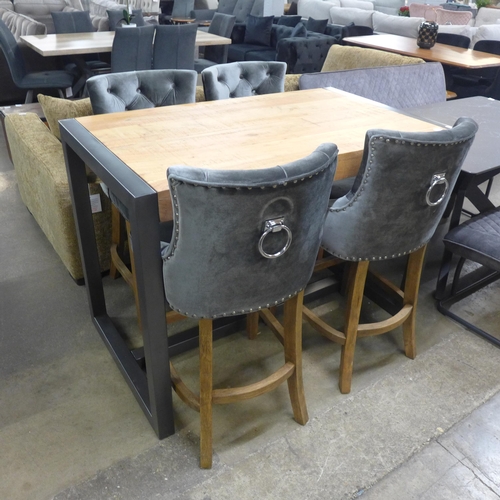 1325 - A Fire bar table and four Cuba grey velvet stools * this lot is subject to VAT