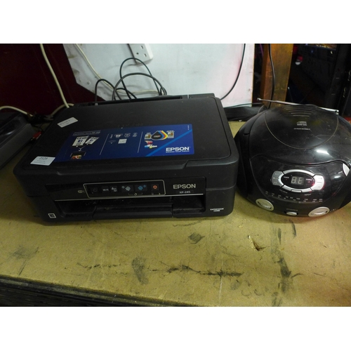 2136 - A compact disc player/radio and an Epson Expression Home XP-245 printer and scanner