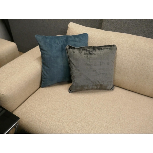 1387 - A sandstone weave L shaped sofa