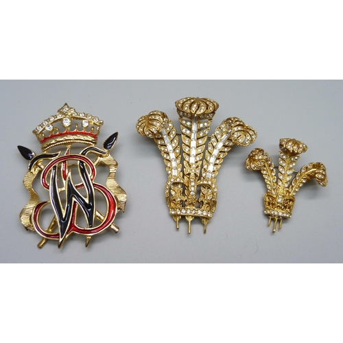 1047 - A Butler & Wilson gilt diamante crown brooch with black and red detail, a Butler & Wilson Prince of ... 