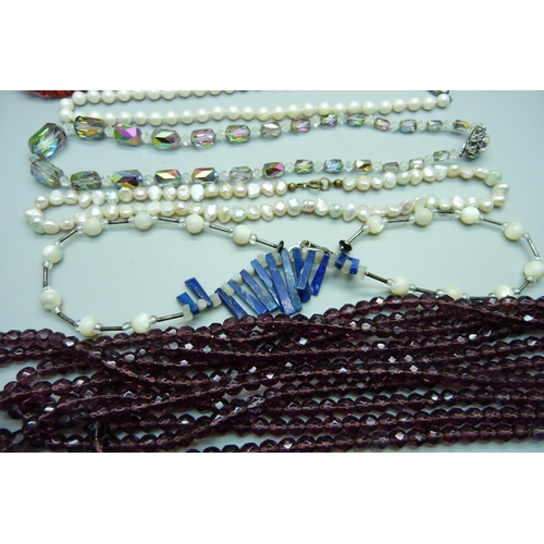 1050 - Seven vintage necklaces including coral and lapis lazuli