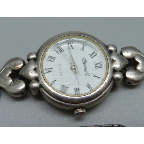 1068 - A lady's marcasite set wristwatch and a lady's silver wristwatch