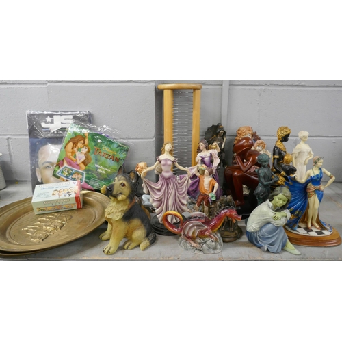 1094 - A collection of figures including Lladro seated ballerina, oriental figure, CD rack, Disney windshie... 