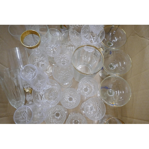 1102 - Two boxes of glassware including crystal, three Babycham glasses included **PLEASE NOTE THIS LOT IS ... 