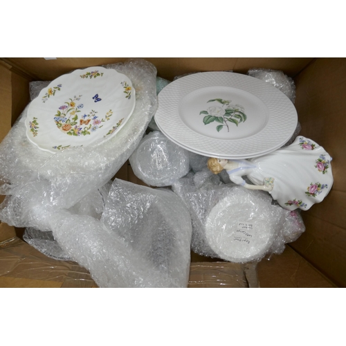 1112 - A box of mixed china and glass, including Wedgwood, a Royal Doulton figure, etc. **PLEASE NOTE THIS ... 