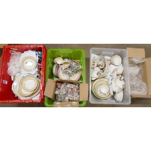 1113 - A Johnson Bros. dinner and teaware service, two boxes of glassware and other mixed china, etc. (5 bo... 