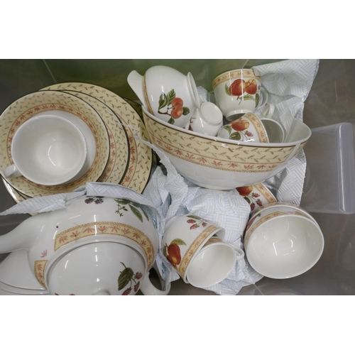 1113 - A Johnson Bros. dinner and teaware service, two boxes of glassware and other mixed china, etc. (5 bo... 