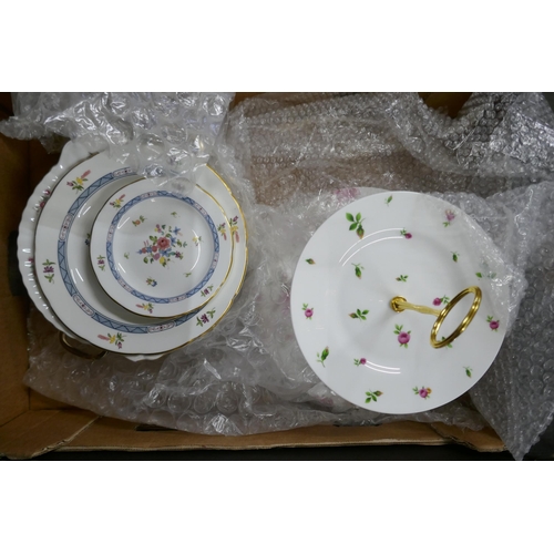 1123 - Three boxes of cake stands and cake plates including Royal Albert, Aynsley, Portmeirion and Wedgwood... 