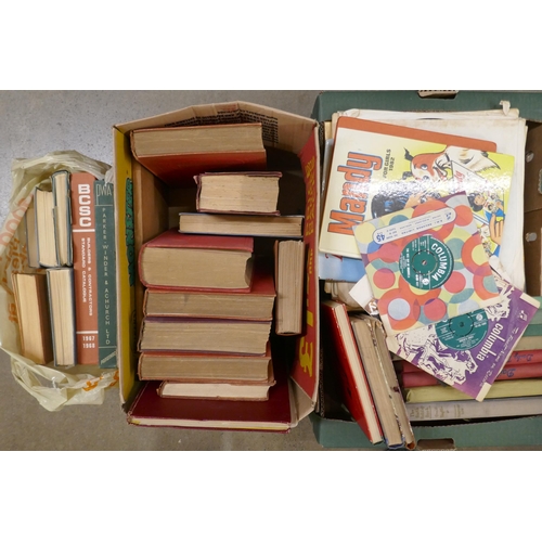 1148 - Two boxes of construction books, mid 20th Century, a collection of children's annuals including Enid... 