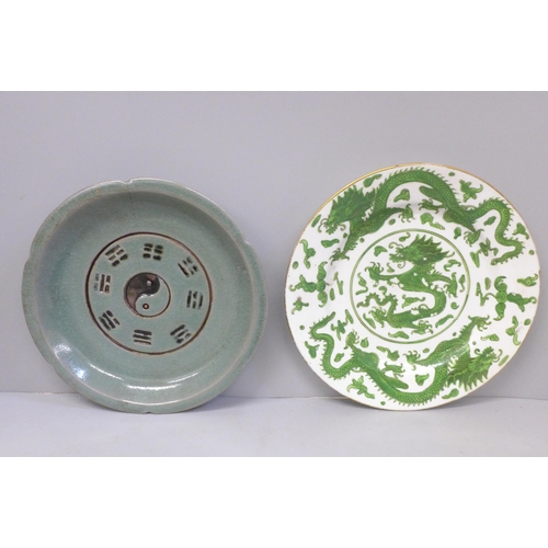 603 - Two Chinese plates and a bowl, one plate and bowl a/f