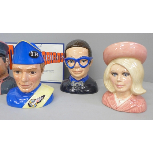 645 - Six Beswick Thunderbirds ceramic busts; Lady Penelope, Parker, Brains, Scott and Virgil Tracy and Th... 