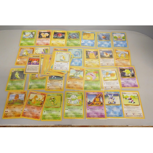 653 - 50 Base Set vintage Pokemon cards, common/uncommon and rare