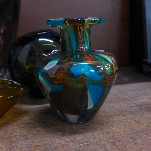 660 - A Michael Harris designed Mdina glass vase and a collection of coloured glass