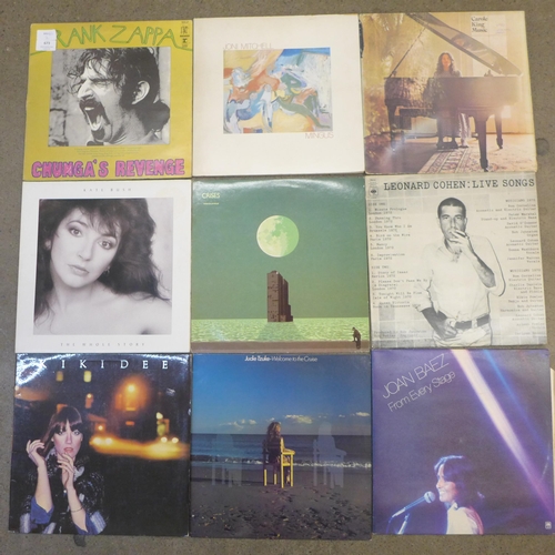 673 - Fifteen LP records, mainly 1970s, Frank Zappa, Joni Mitchell, Kate Bush, etc.