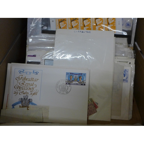 686 - Stamps; a box of Gibraltar stamps, covers, booklets, presentation packs, etc.