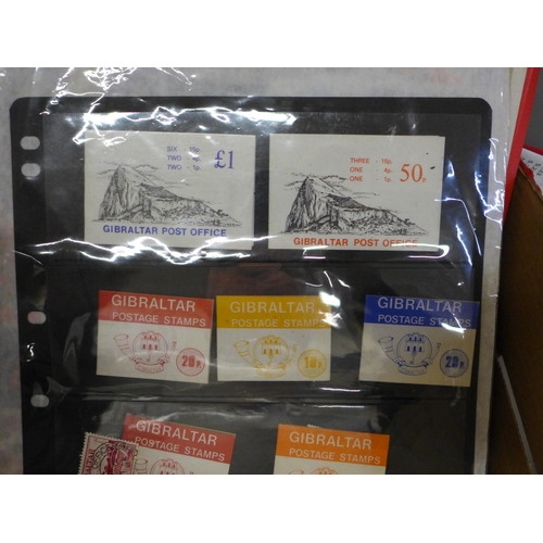 686 - Stamps; a box of Gibraltar stamps, covers, booklets, presentation packs, etc.