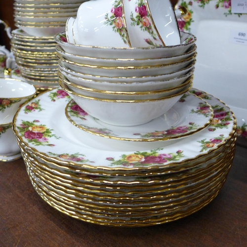 690 - Royal Albert Old Country Roses, tea and dinnerwares, including twelve dinner and side plates, plates... 