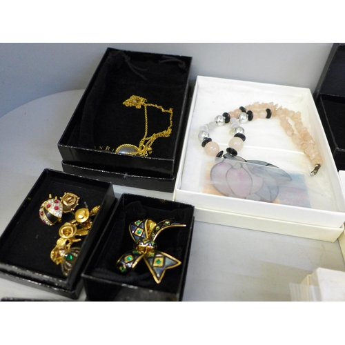 695 - Costume jewellery; five boxed Lee Sands earrings, a Lee Sands boxed necklace, a vintage Butler & Wil... 