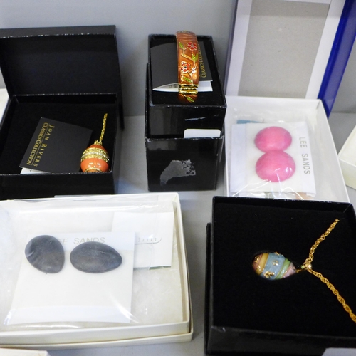 695 - Costume jewellery; five boxed Lee Sands earrings, a Lee Sands boxed necklace, a vintage Butler & Wil... 