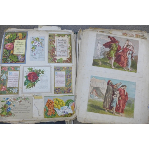 699 - Two late 19th/early 20th Century scrap albums filled with postcards, greeting cards and chromo-litho... 