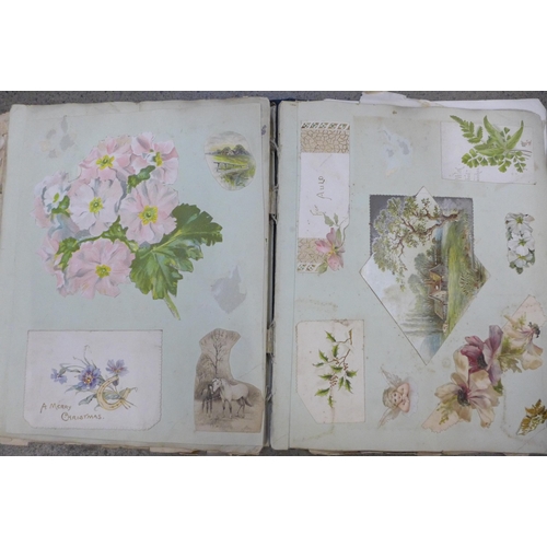 699 - Two late 19th/early 20th Century scrap albums filled with postcards, greeting cards and chromo-litho... 