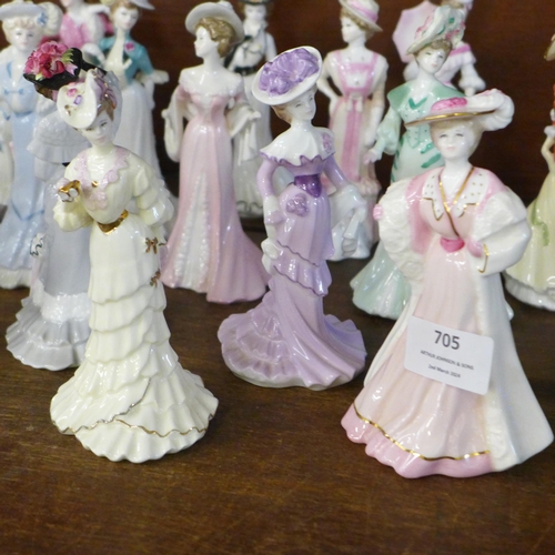 705 - A collection of nineteen Coalport ladies, one a/f