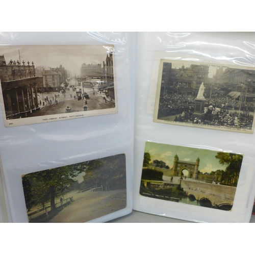 747 - An album of early 20th Century postcards, mainly Nottingham and area, some Lincoln, ephemera includi... 