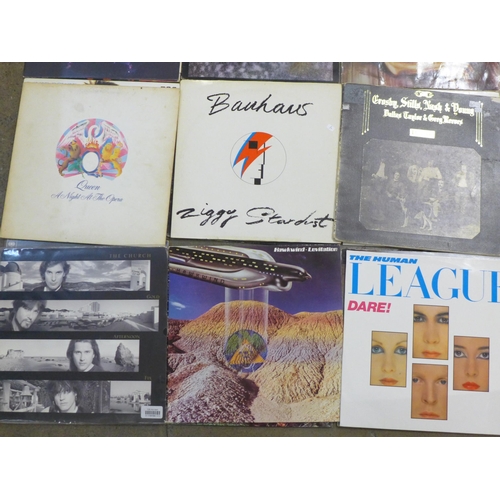 751 - Twenty 1960s - 1980s LP records, Status Quo, Queen, David Bowie, Crosby, Stills, Nash and Young, etc... 