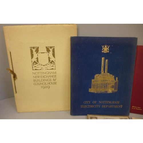 766 - Nottingham related booklets and map including souvenir issue, Nottingham New Exchange Buildings and ... 