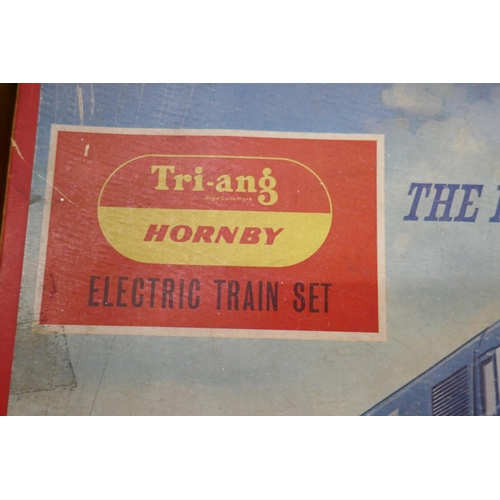 792 - A collection of Hornby Tri-ang model rail; The Blue Pullman electric train set, two wagons and a van... 