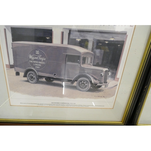 795 - Five prints of vintage vans and lorries, by P.J. Davies, 1986 **PLEASE NOTE THIS LOT IS NOT ELIGIBLE... 