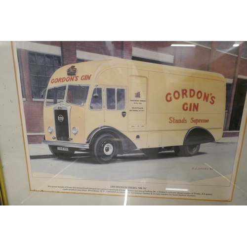 795 - Five prints of vintage vans and lorries, by P.J. Davies, 1986 **PLEASE NOTE THIS LOT IS NOT ELIGIBLE... 