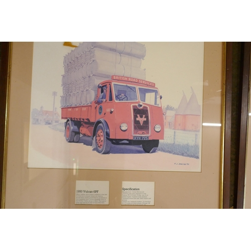 795 - Five prints of vintage vans and lorries, by P.J. Davies, 1986 **PLEASE NOTE THIS LOT IS NOT ELIGIBLE... 