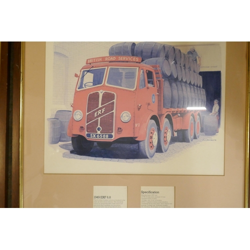 795 - Five prints of vintage vans and lorries, by P.J. Davies, 1986 **PLEASE NOTE THIS LOT IS NOT ELIGIBLE... 