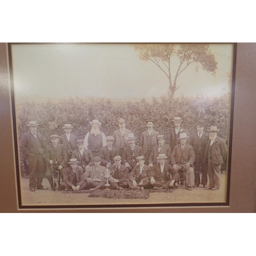 798 - Two framed Edwardian sepia team photographs, Cricket Club and a Staveley & District United Air Rifle... 